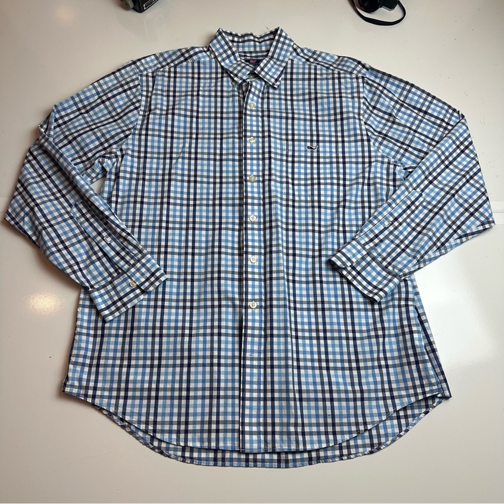 Vineyard Vines Blue and White Plaid Shirt